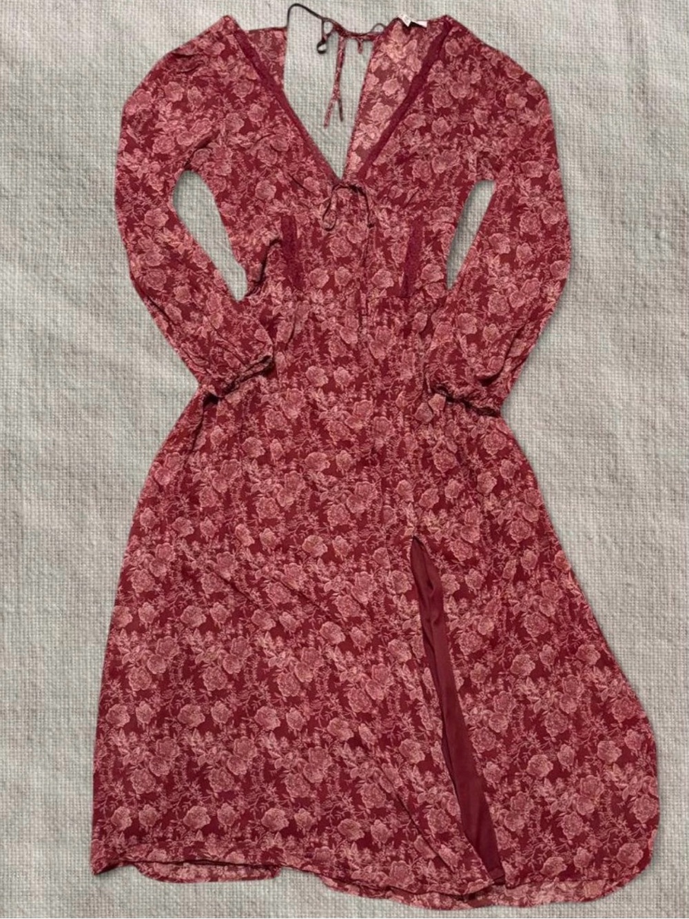 NWT Francesca’s Long Sleeve Red Floral V-Neck Maxi Dress